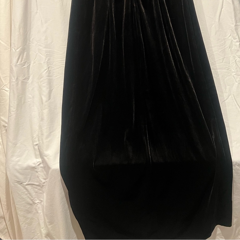 Maia Black Brown Velvet Front Slit Halter Twist Neck Maxi High Low midi Dress - Picture 6 of 11